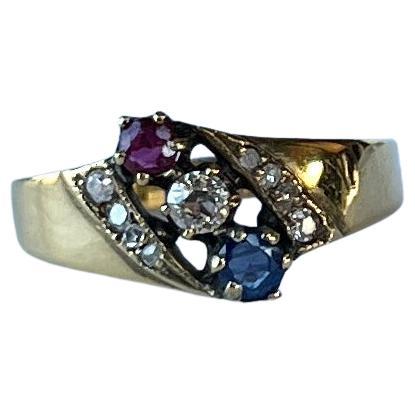 Vintage Ruby, Sapphire and Diamond 9 Carat Gold Band