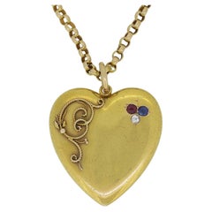 Vintage Ruby, Sapphire and Diamond Love Heart Necklace