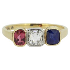 Vintage Ruby Sapphire and Diamond Three-Stone Ring Vintage Ruby Sapphire and Diamond Three-Stone Ring