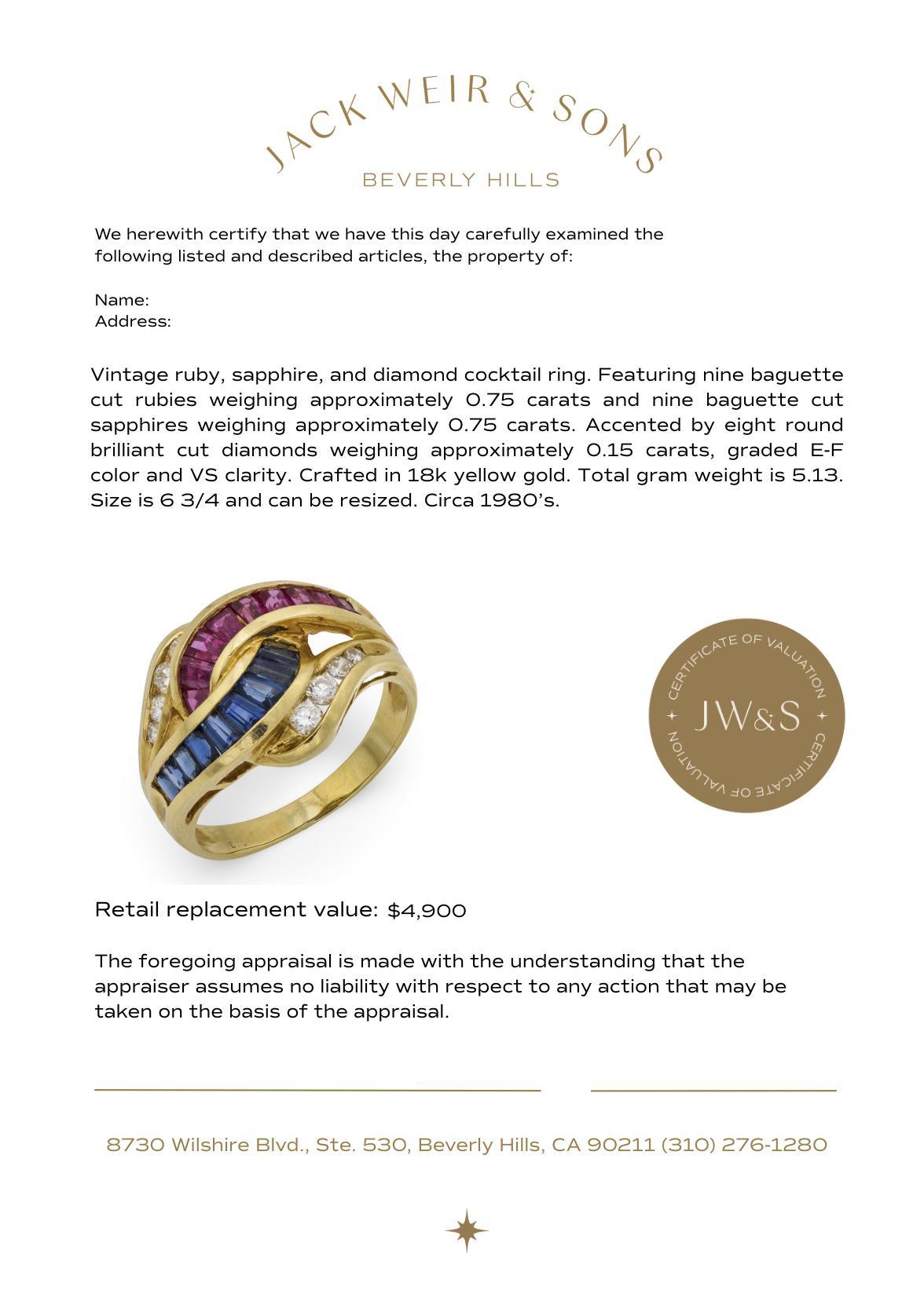 Vintage ruby sapphire diamond 18k yellow gold cocktail ring For Sale 1
