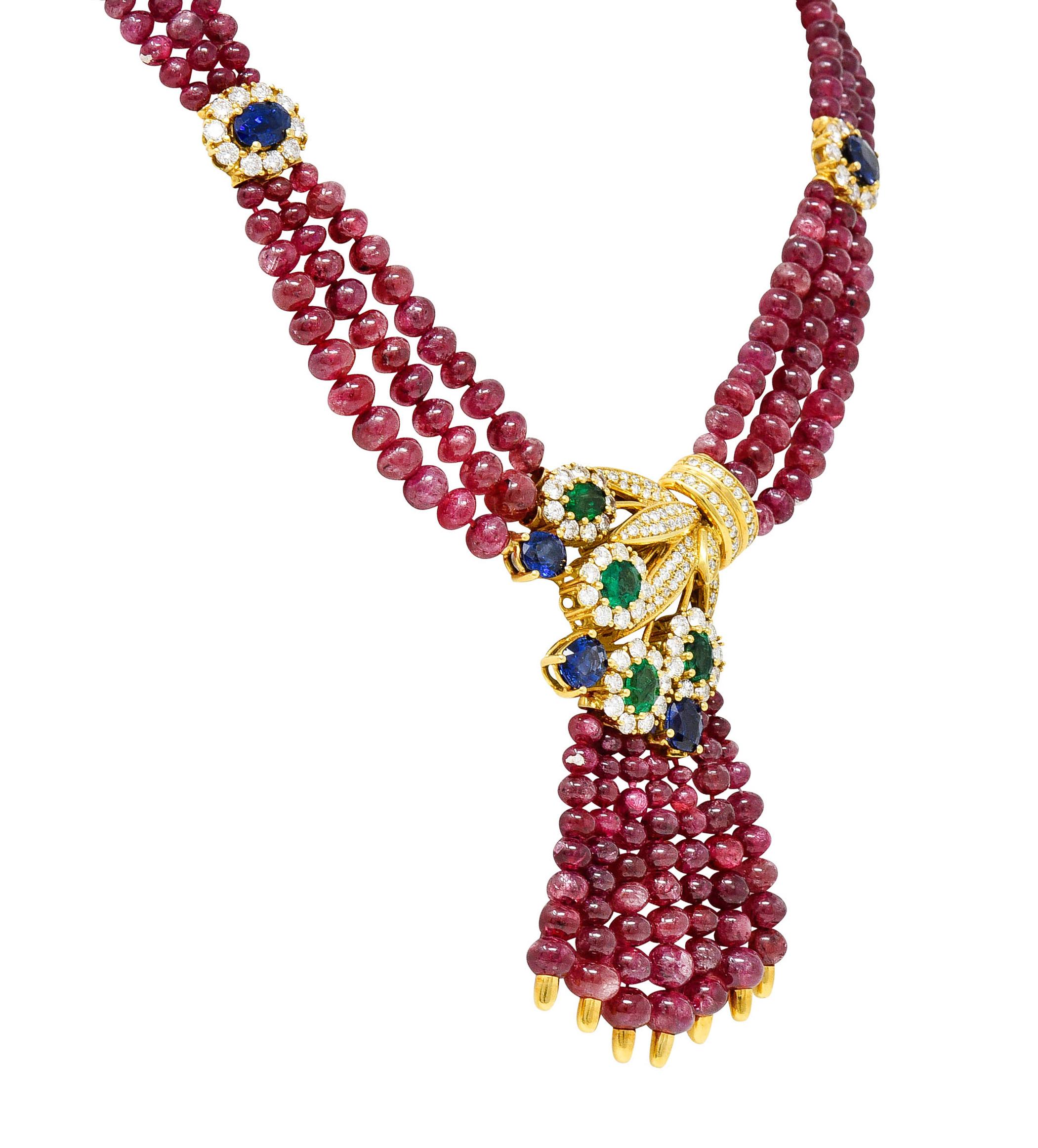 18 Karat Gold Swag-Halskette mit Perlen, Rubin Saphir Smaragd Diamant (Zeitgenössisch)