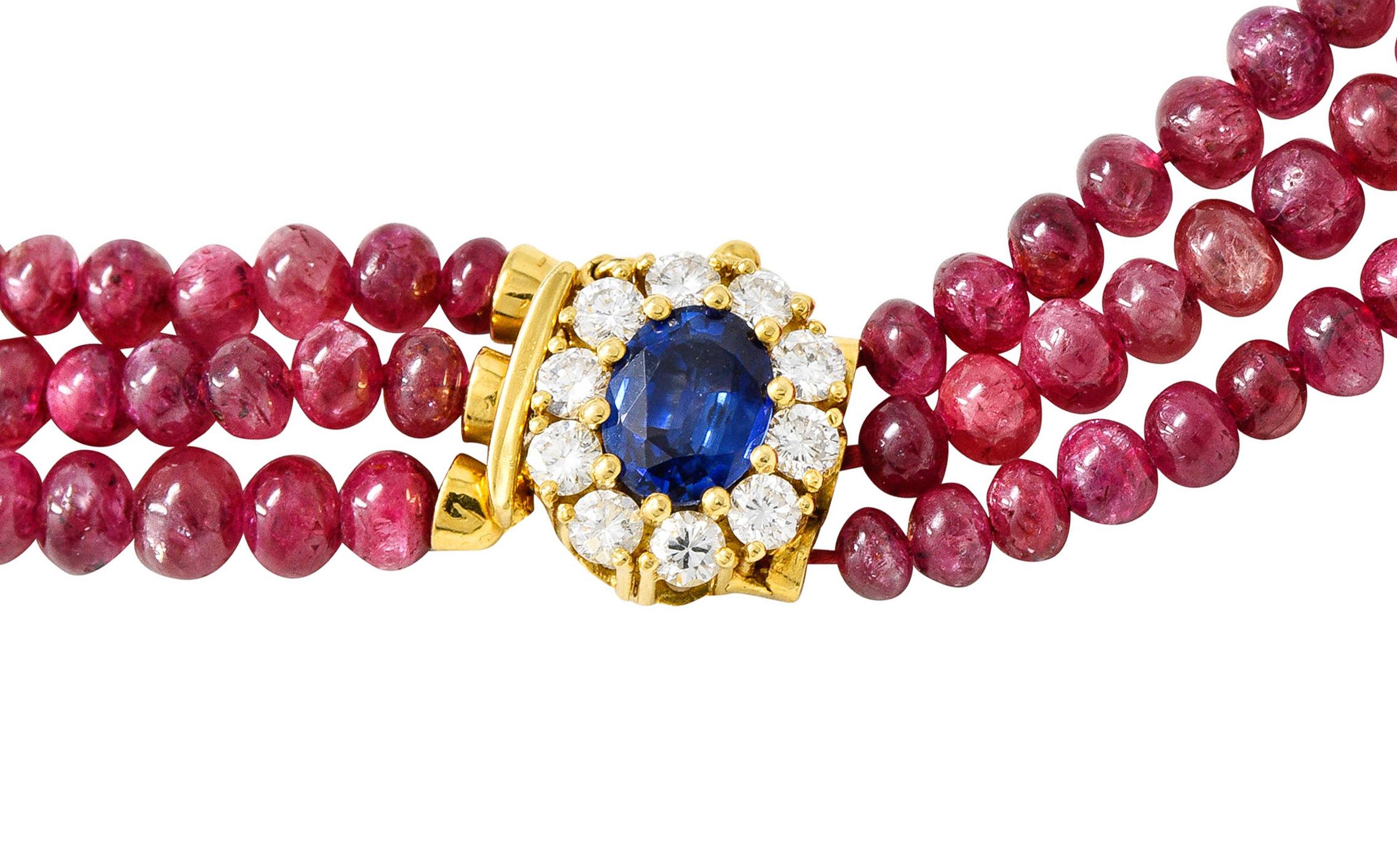 Vintage Ruby Sapphire Emerald Diamond 18 Karat Gold Beaded Swag Necklace 1