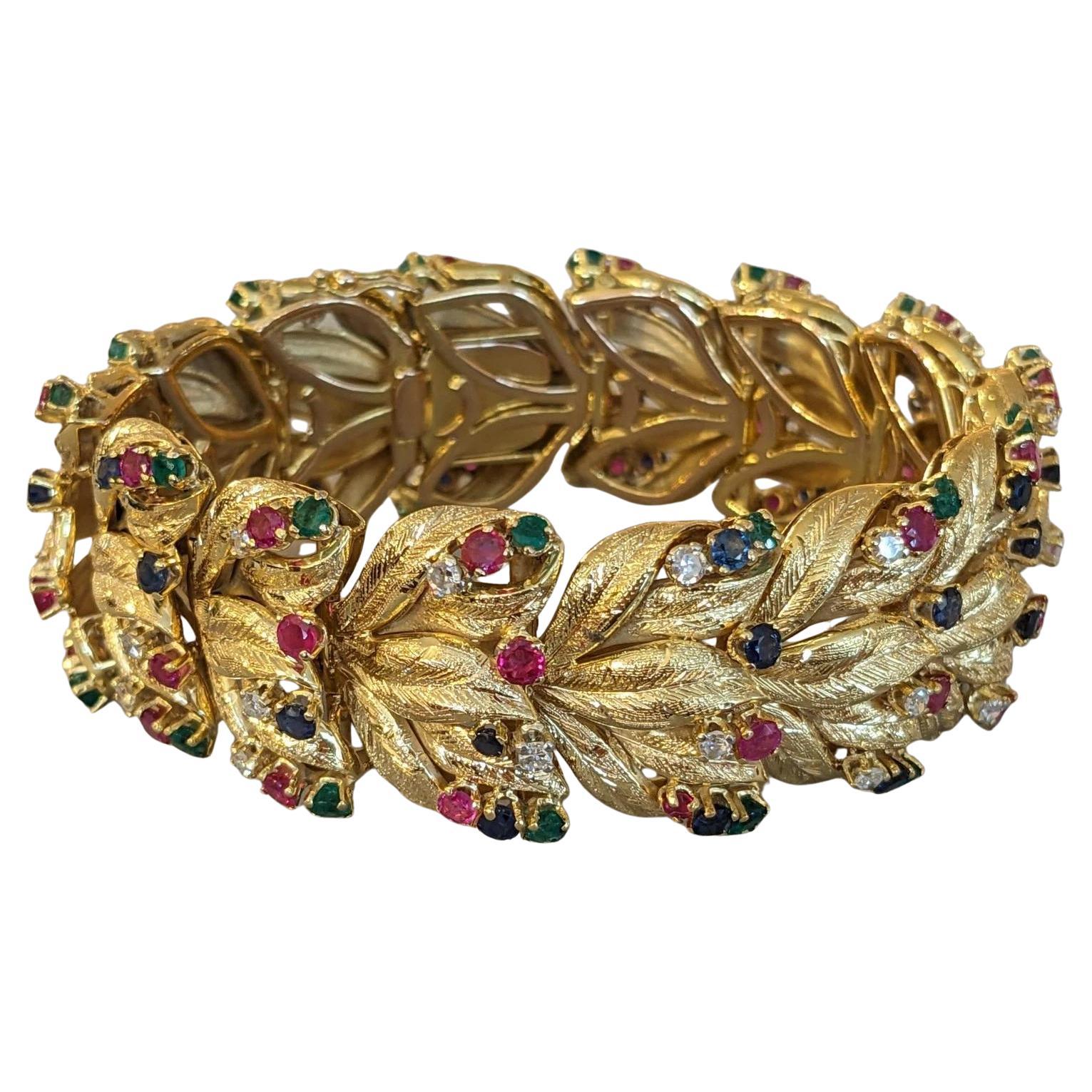 Vintage Ruby, Sapphire, Emerald
Diamond Bracelet in 18k Yellow Gold