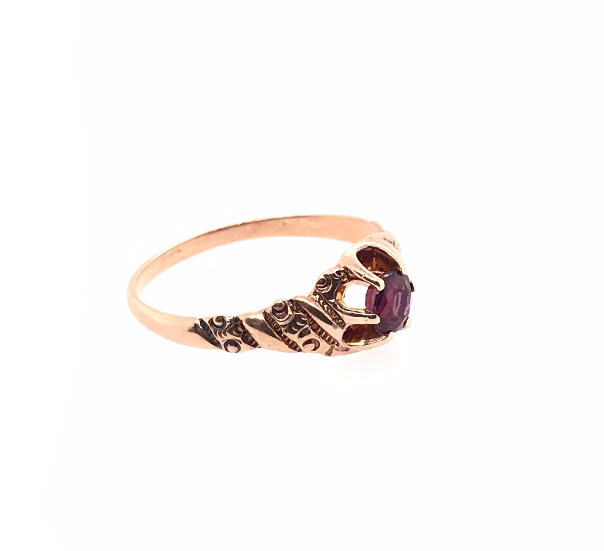 Anillo Solitario de Rubí Victoriano .55ct Redondo Sz 8 Original 1860's Oro 10K Antiguo Corte redondo en venta