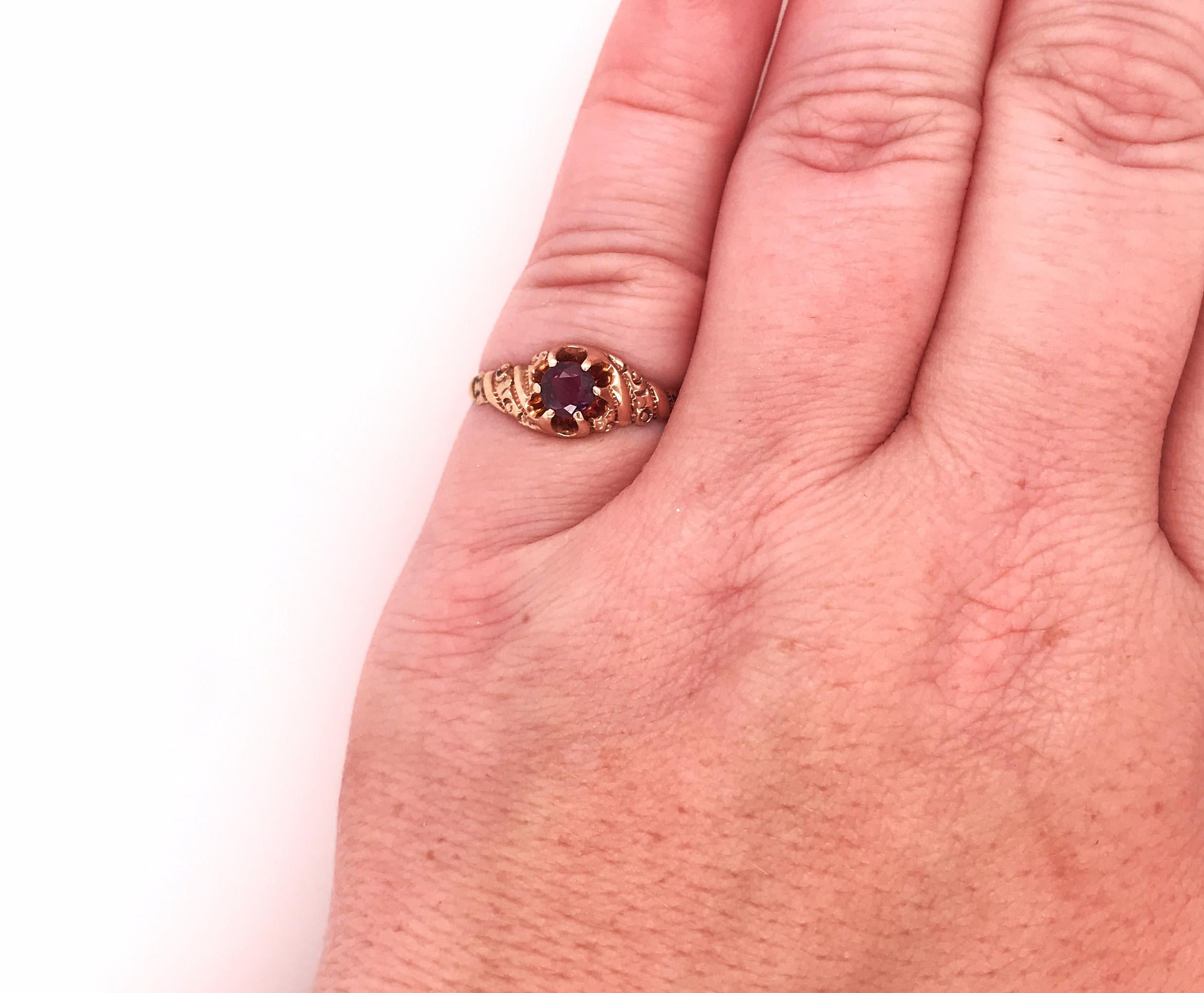 Victorian Ruby Solitaire Ring .55ct Round Sz 8 Original 1860's Antique 10K Gold For Sale 1