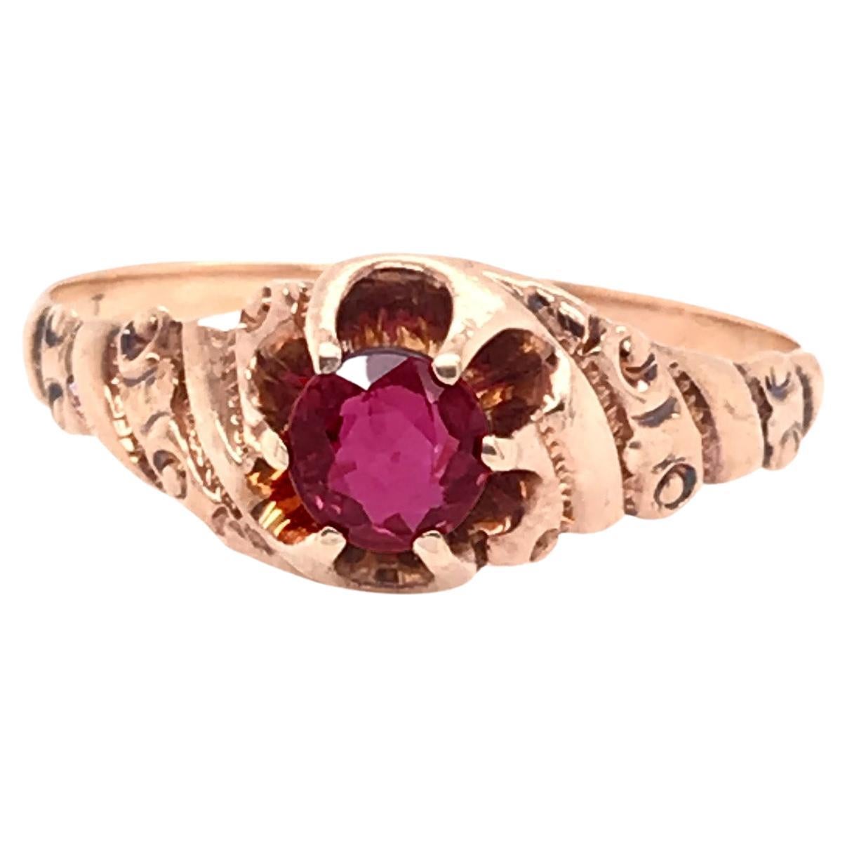 Victorian Ruby Solitaire Ring .55ct Round Sz 8 Original 1860's Antique 10K Gold For Sale