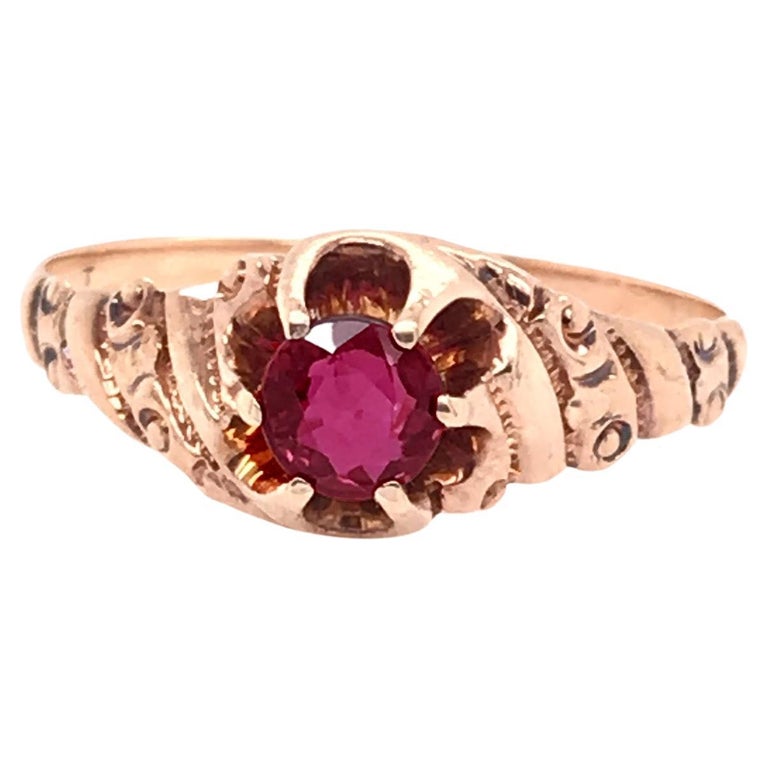 Vintage Ruby Solitaire Cocktail Ring .55ct Antique Victorian Yellow Gold For Sale