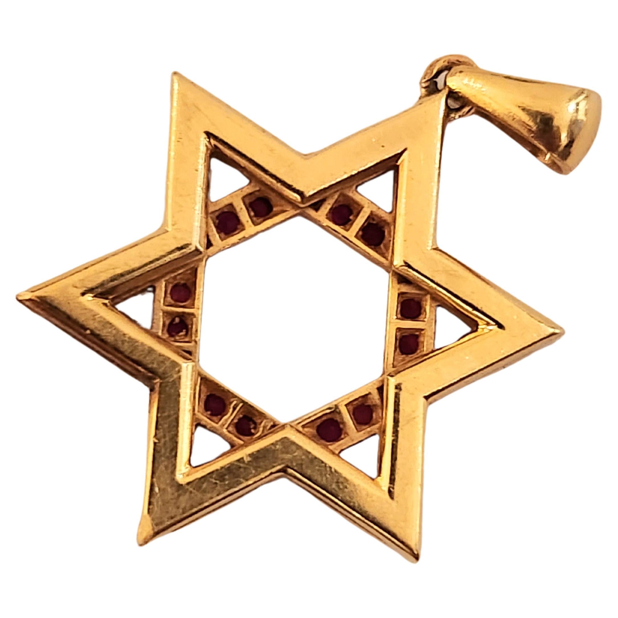 Women's or Men's Vintage Ruby Star Of David Gold Pendant