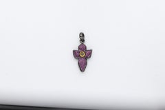 Vintage Ruby stone Cross Natural Rough Gemstone Sterling Silver Pendant (#60b)