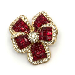 Vintage Ruby Swarovski Flower Brooch