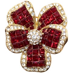 Vintage Ruby Swarovski Flower Brooch