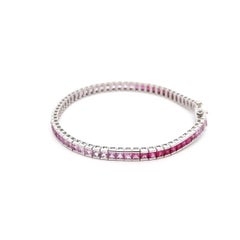 Vintage Ruby to Pink Sapphire Ombre Gold Line Tennis Bracelet Estate Fine