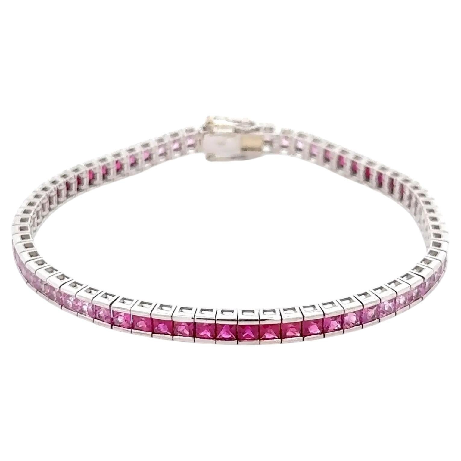 Vintage Ruby to Pink Sapphire Ombre Gold Line Tennis Bracelet Estate Fine For Sale