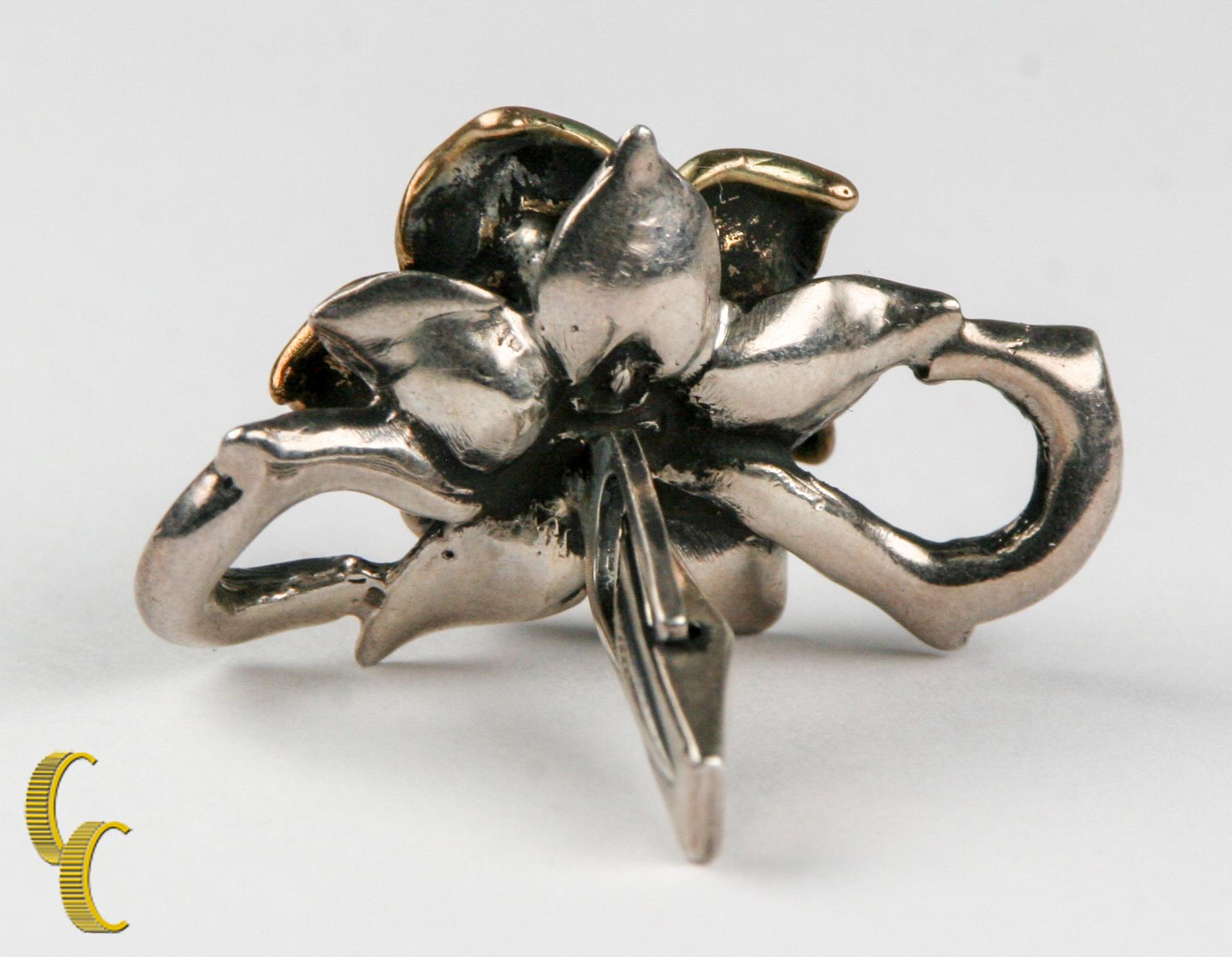 Gemelos vintage de rubí con rosa de plata de ley y oro amarillo Moderno en venta