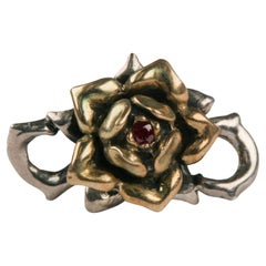 Vintage Ruby with Sterling Silver and Yellow Gold Rose Single Cufflink