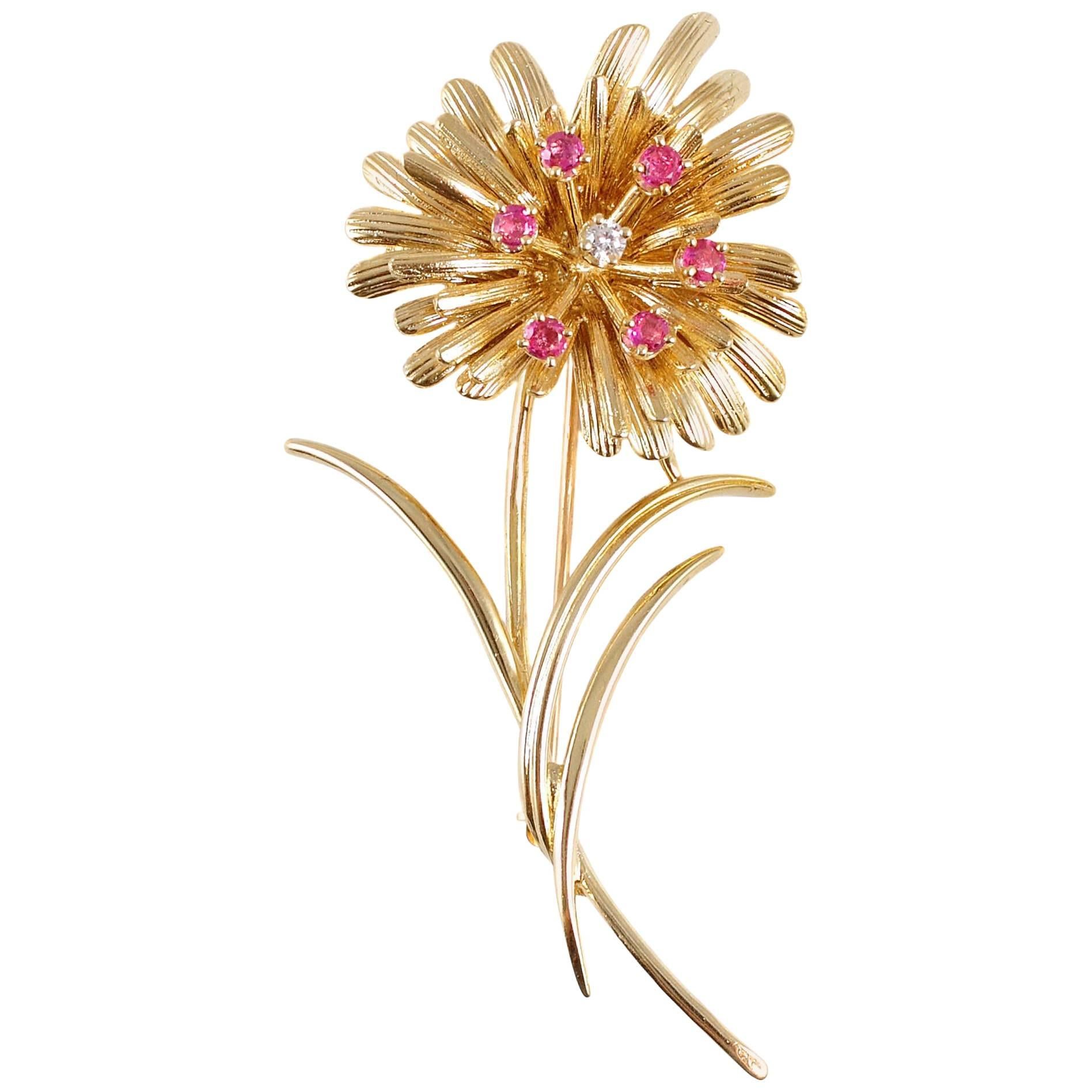 Vintage Ruby Yellow Gold Brooch