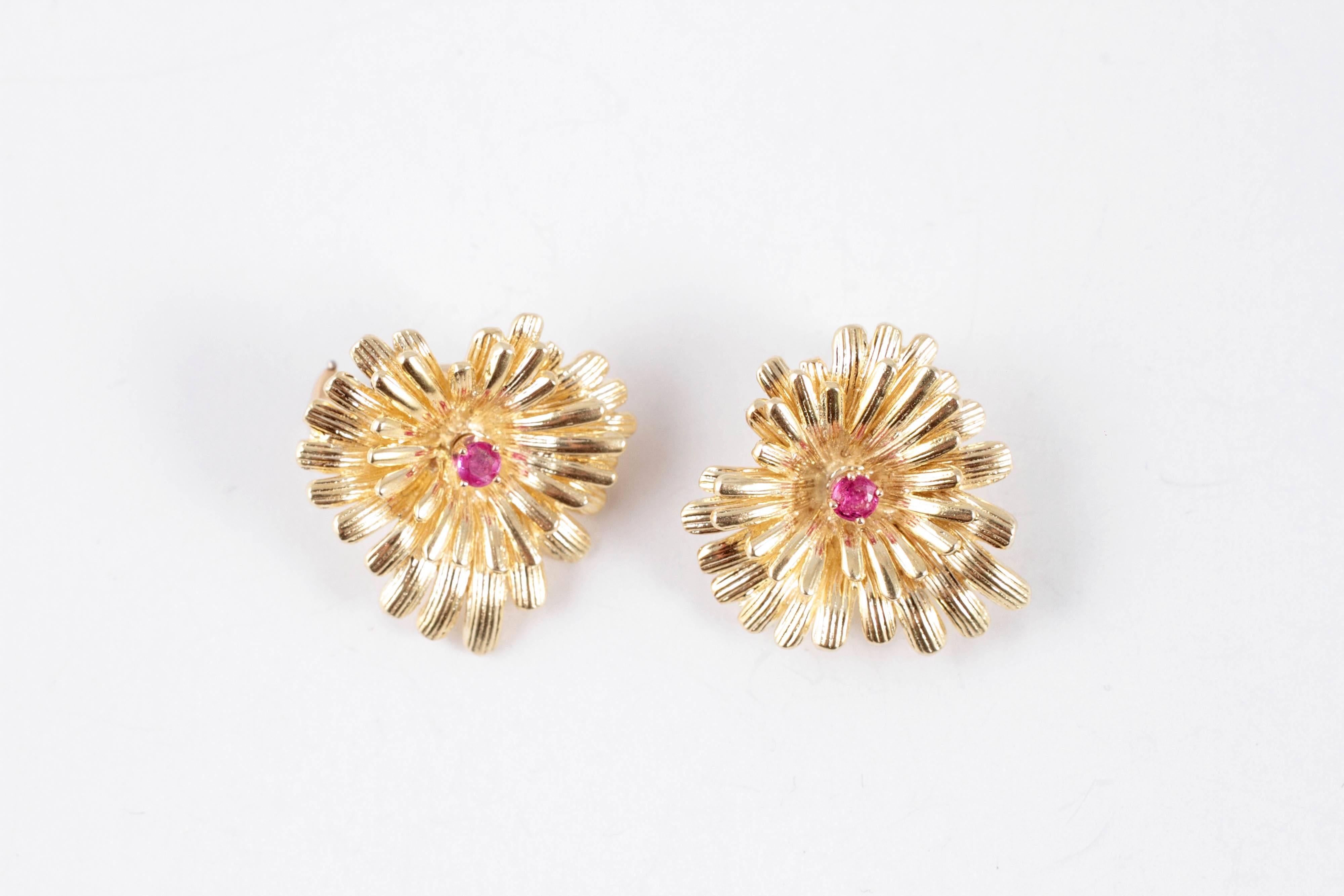 Vintage Ruby Yellow Gold Earrings 1