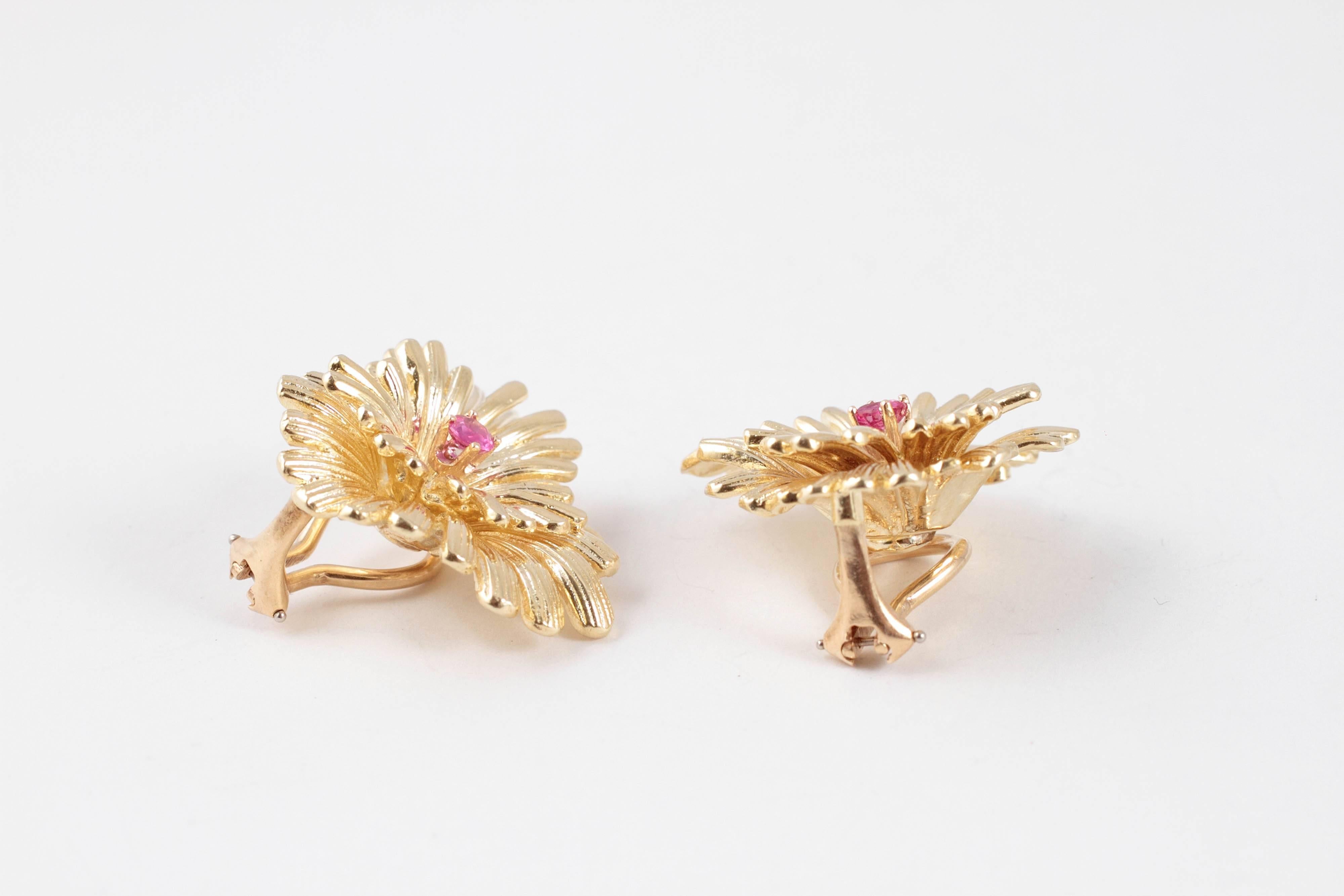 Vintage Ruby Yellow Gold Earrings 2