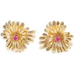 Vintage Ruby Yellow Gold Earrings