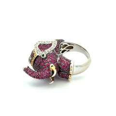 Vintage Ruby, Yellow Sapphire and Diamond Elephant Gold Ring