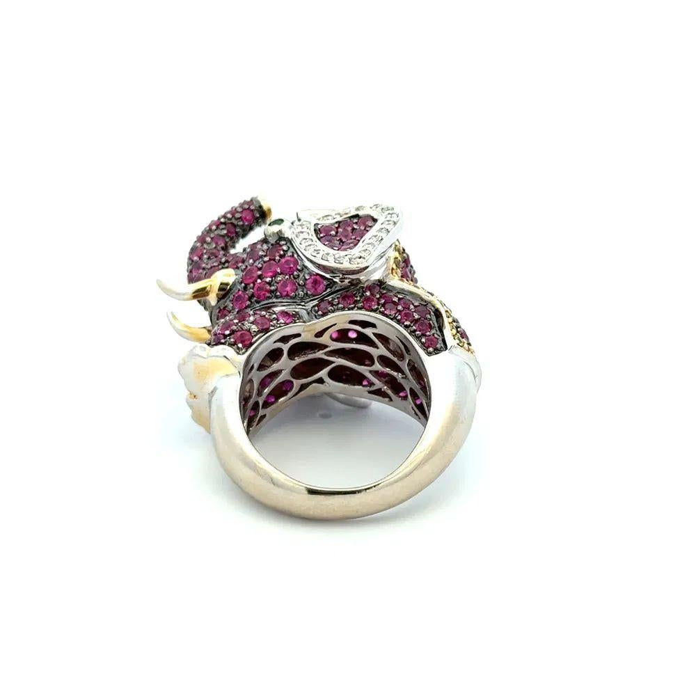 Elefantengoldring mit Rubin, gelbem Saphir und Diamant Vintage für Damen oder Herren im Angebot