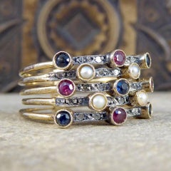Vintage Ruby, Diamond, Pearl and Sapphire Harem 14 Carat Gold Ring