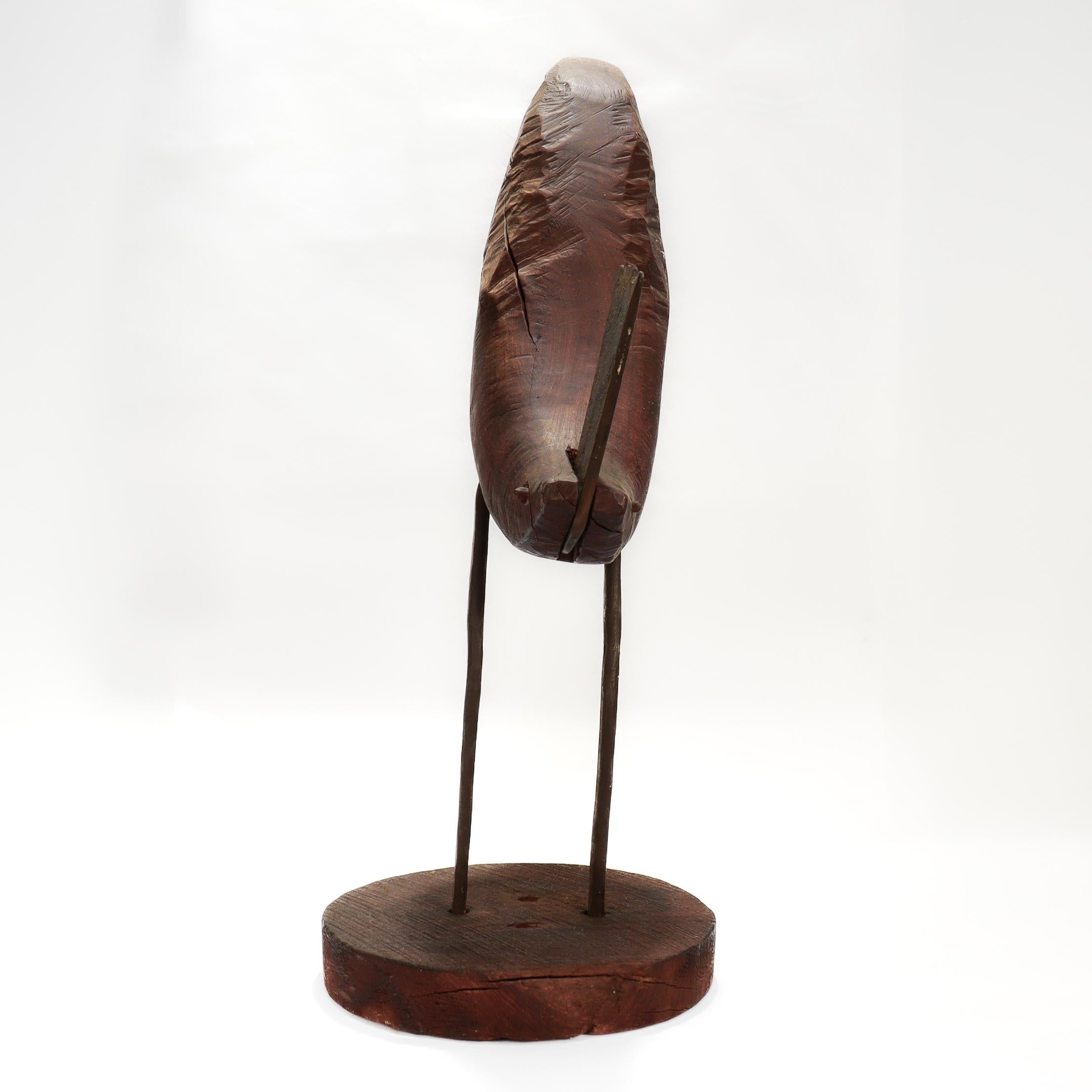 American Vintage Rudolph Condon Figural Wood & Wrought Iron Folk Art Bird Sculpture For Sale