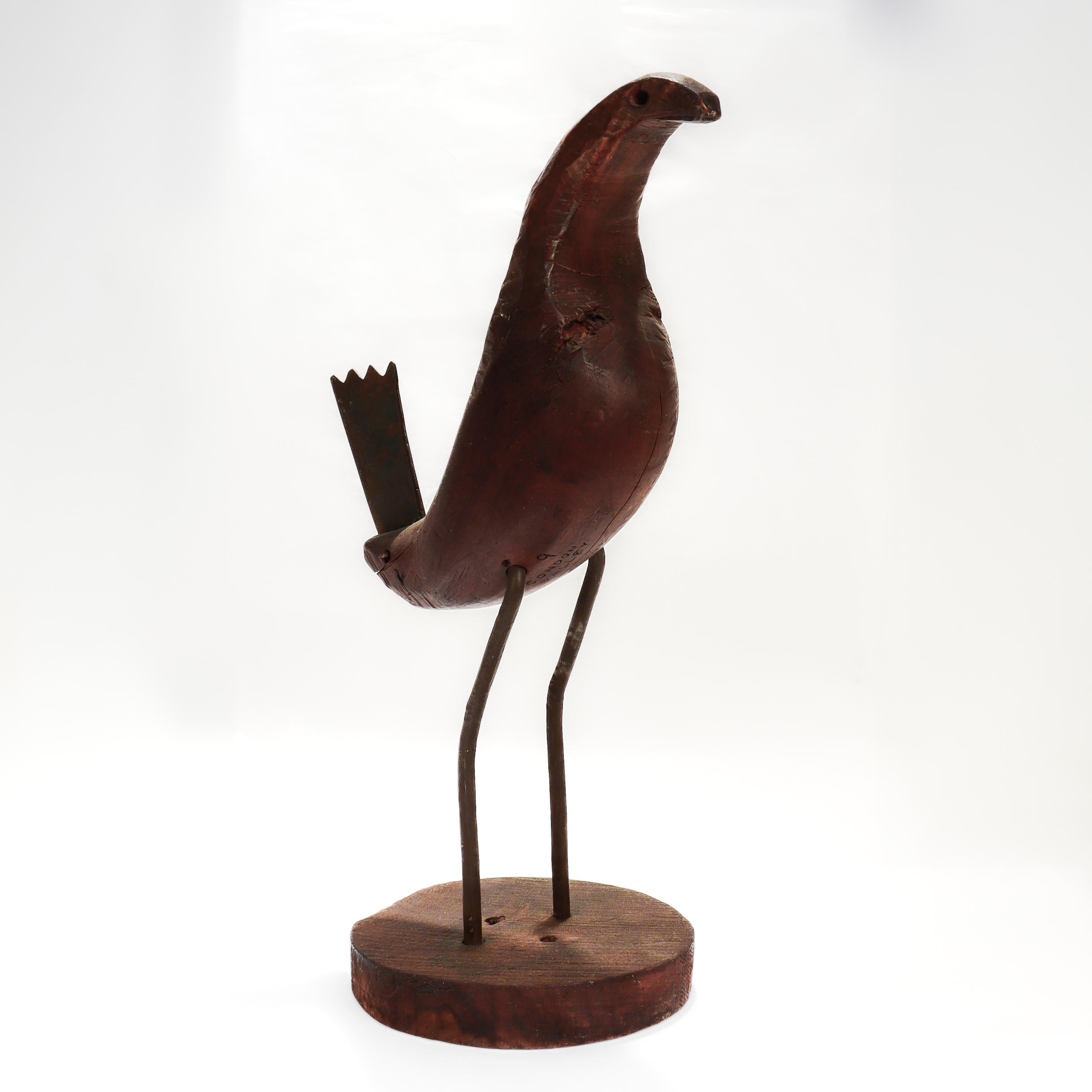20th Century Vintage Rudolph Condon Figural Wood & Wrought Iron Folk Art Bird Sculpture For Sale