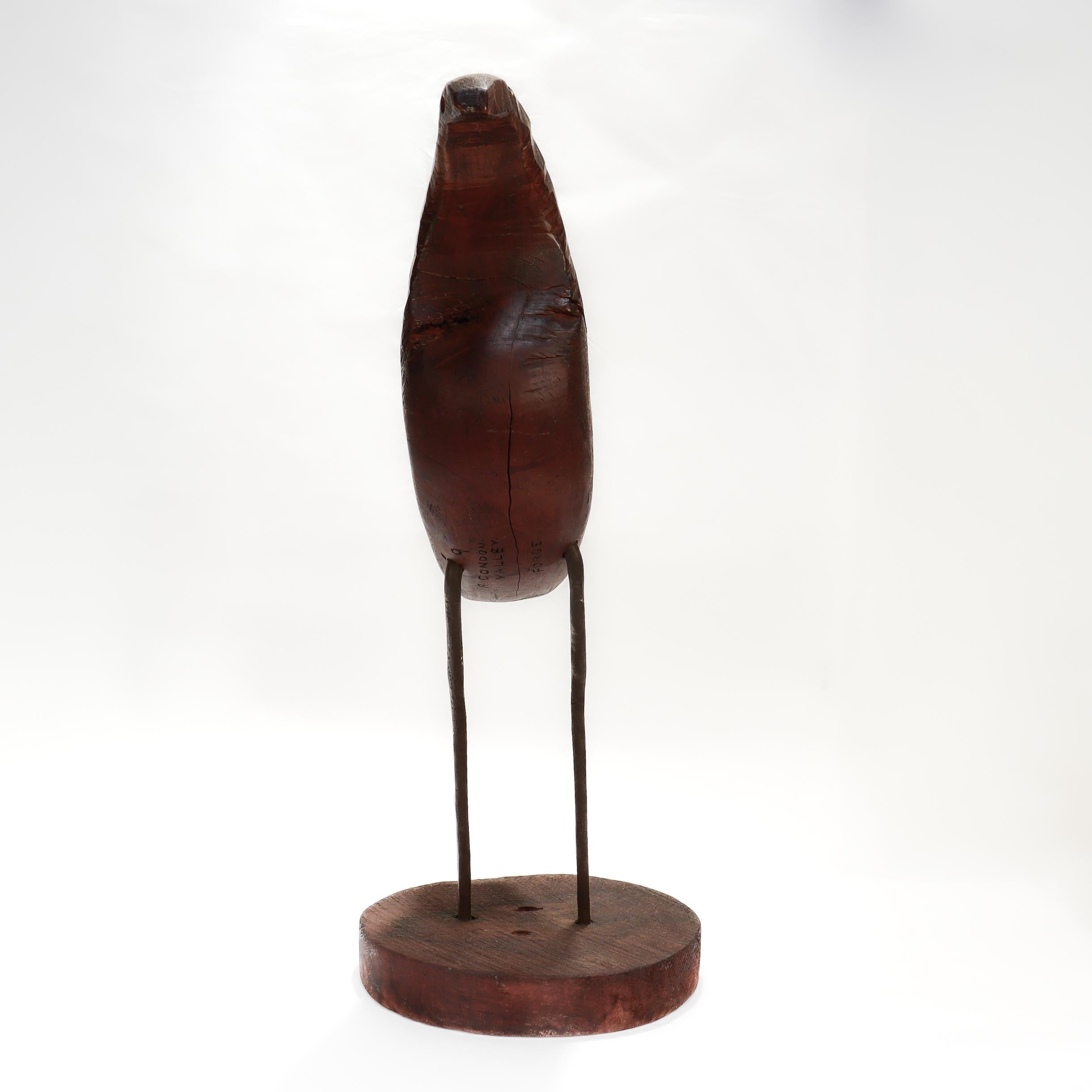 Vintage Rudolph Condon Figural Wood & Wrought Iron Folk Art Bird Sculpture For Sale 1