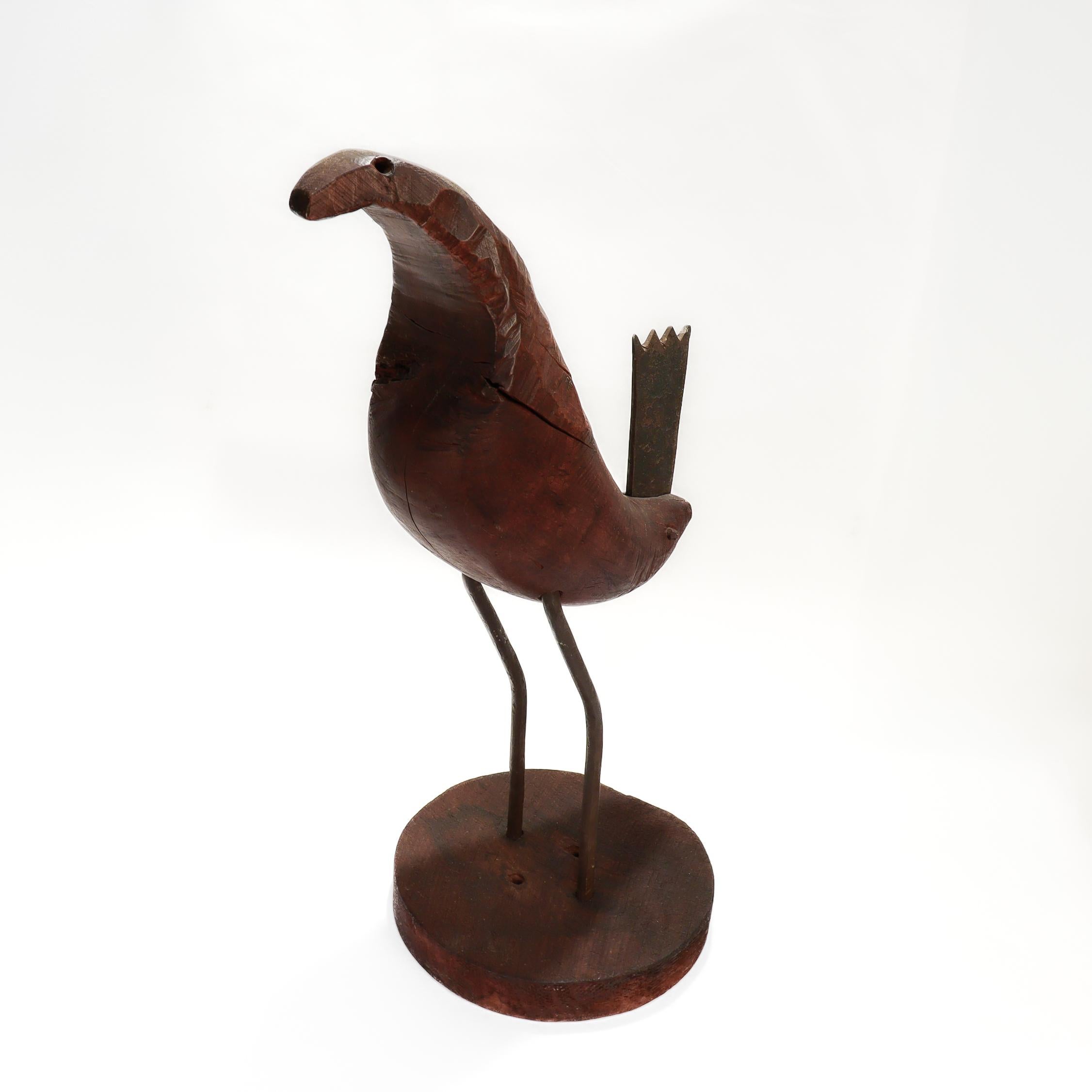 Vintage Rudolph Condon Figural Wood & Wrought Iron Folk Art Bird Sculpture For Sale 2