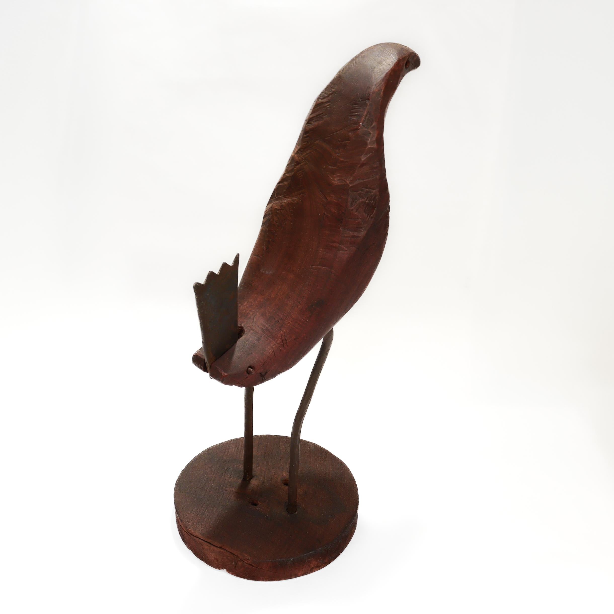 Vintage Rudolph Condon Figural Wood & Wrought Iron Folk Art Bird Sculpture For Sale 3