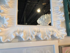 Vintage Ruffle Scalloped White Lacquered Wall Mirror