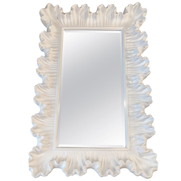Vintage Ruffle Scalloped White, White Lacquer Mirror Decor