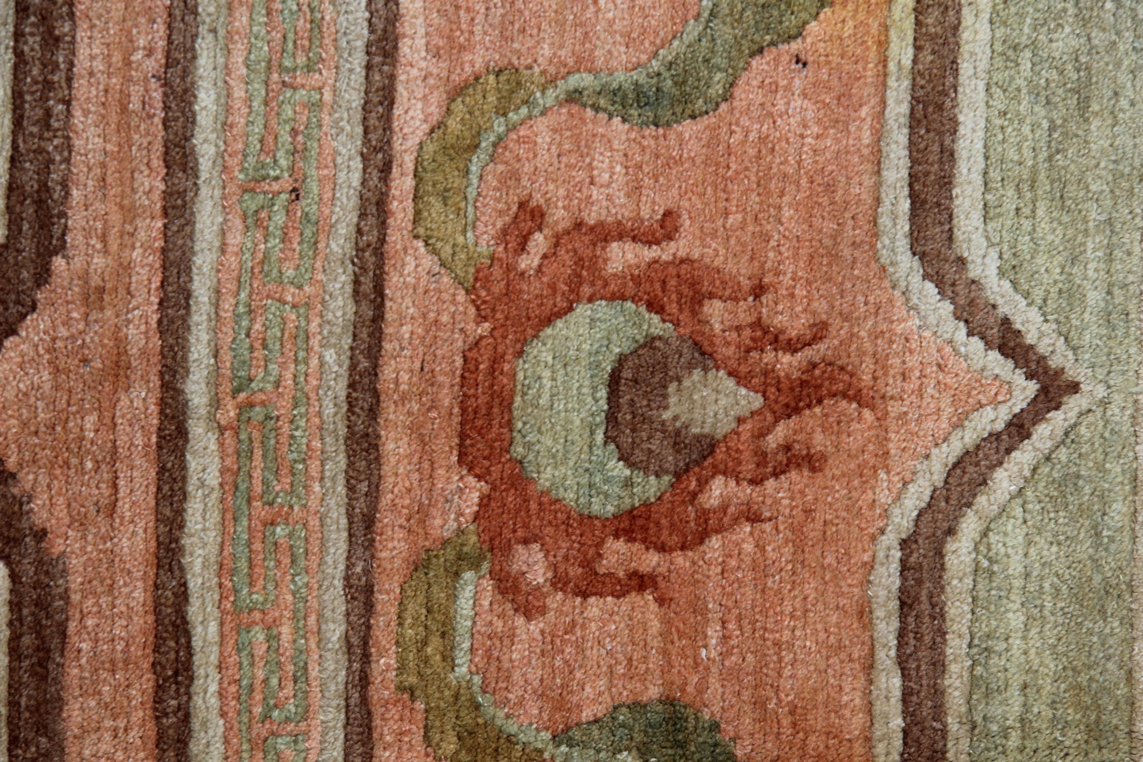 Chinese Hand made Vintage Rug Art Deco Style Tibet Rugs, Orange Minimalist Carpet Rugs