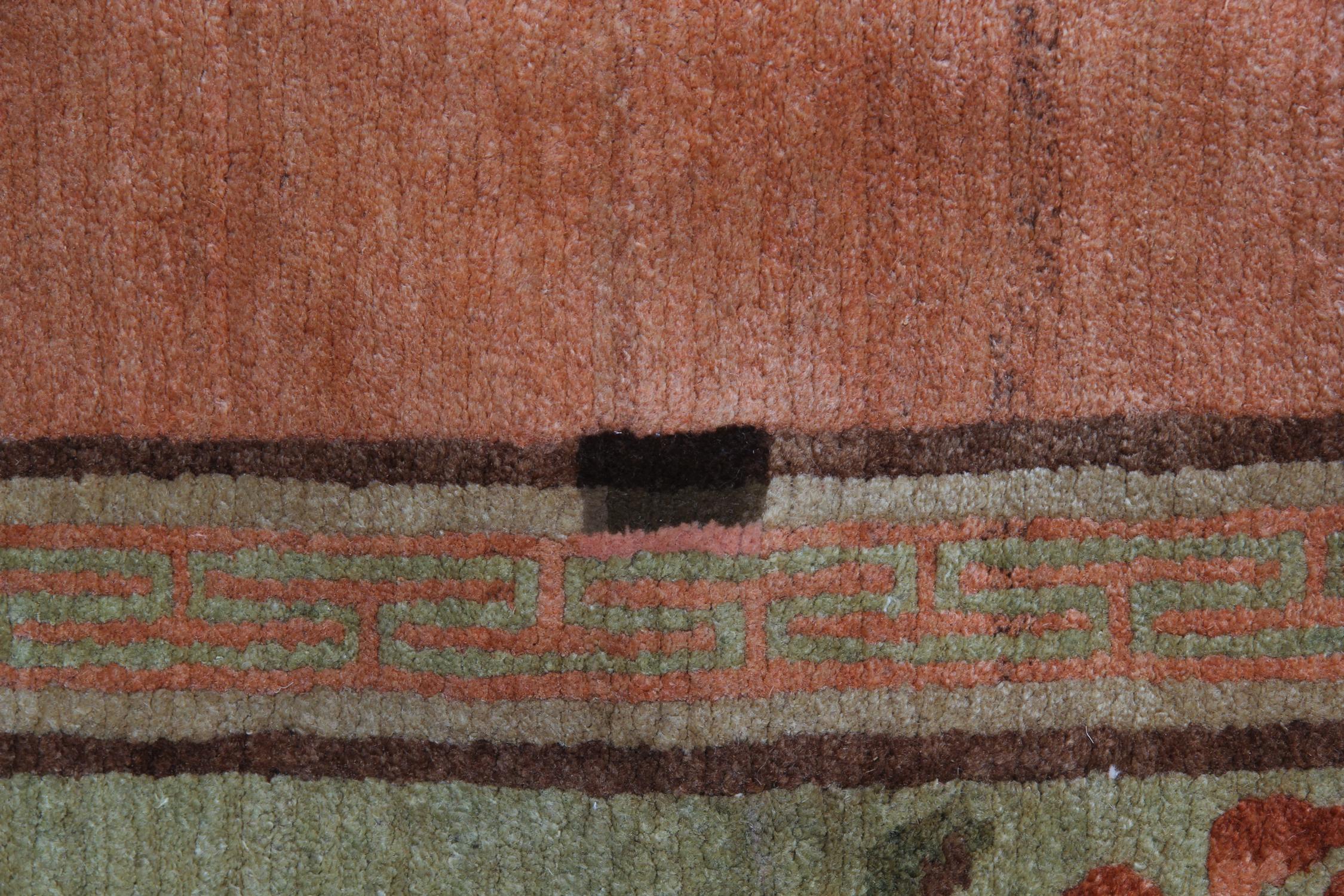 Late 20th Century Hand made Vintage Rug Art Deco Style Tibet Rugs, Orange Minimalist Carpet Rugs