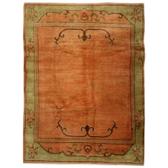 Hand made Vintage Rug Art Deco Style Tibet Rugs, Orange Minimalist Carpet Rugs