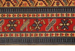 Vintage Teppich Rot Blau Kaukasischer Orientteppich Handgefertigter Teppich Schirwan-Teppich