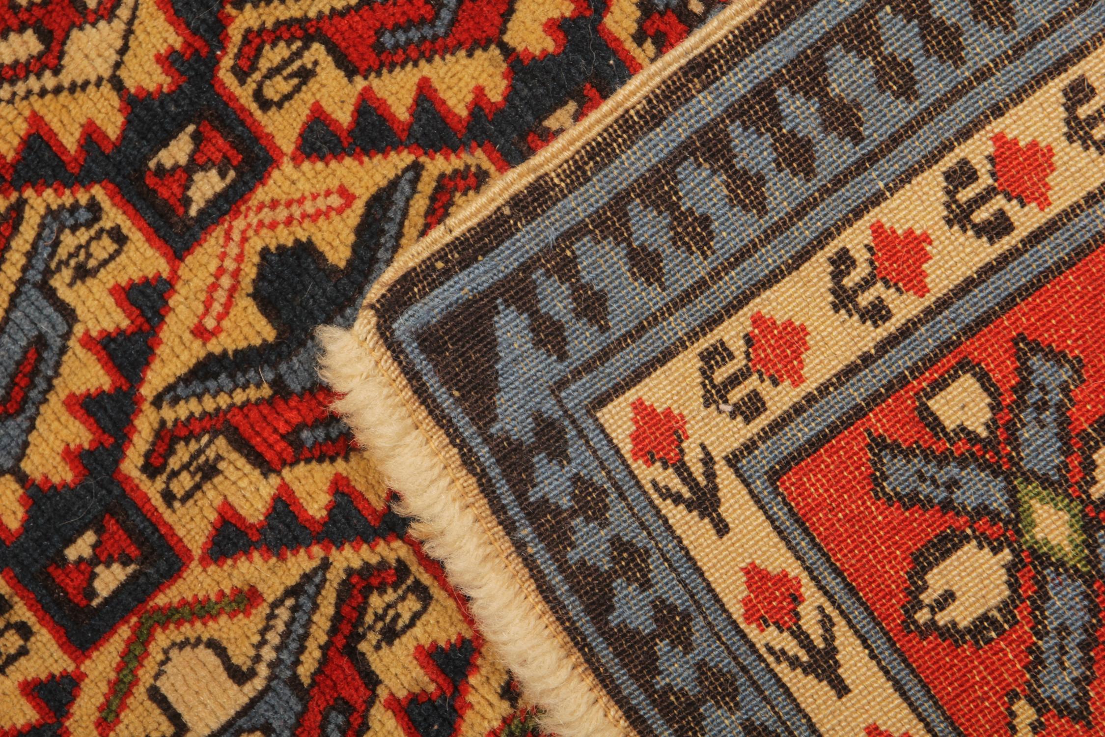 Hand-Knotted Vintage Rug Red Blue Caucasian Oriental Rug Handmade Carpet  Shirvan Area Rug  For Sale