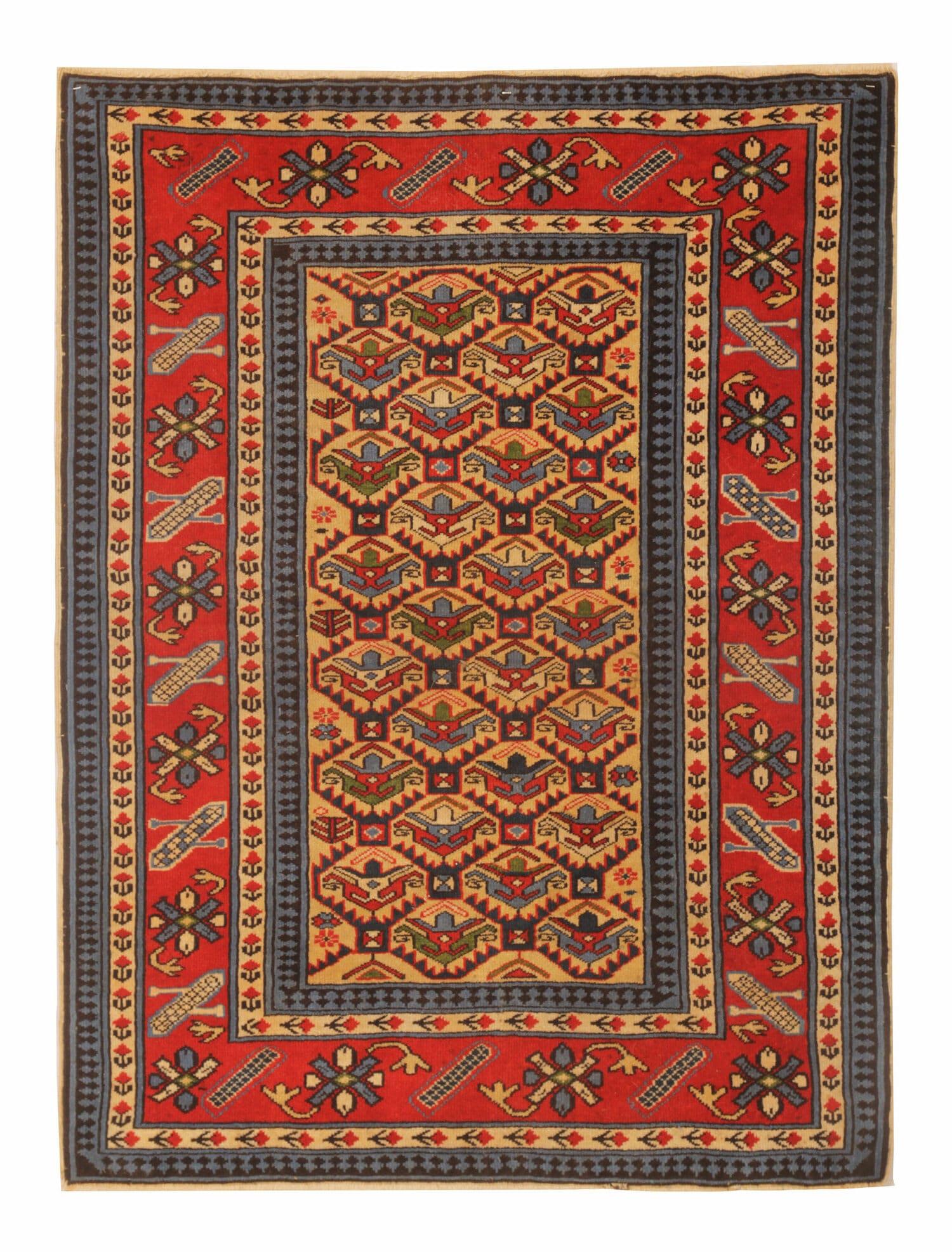 Vintage Rug Caucasian Oriental Rug Handmade Carpet from Shirvan Area In Excellent Condition For Sale In Hampshire, GB