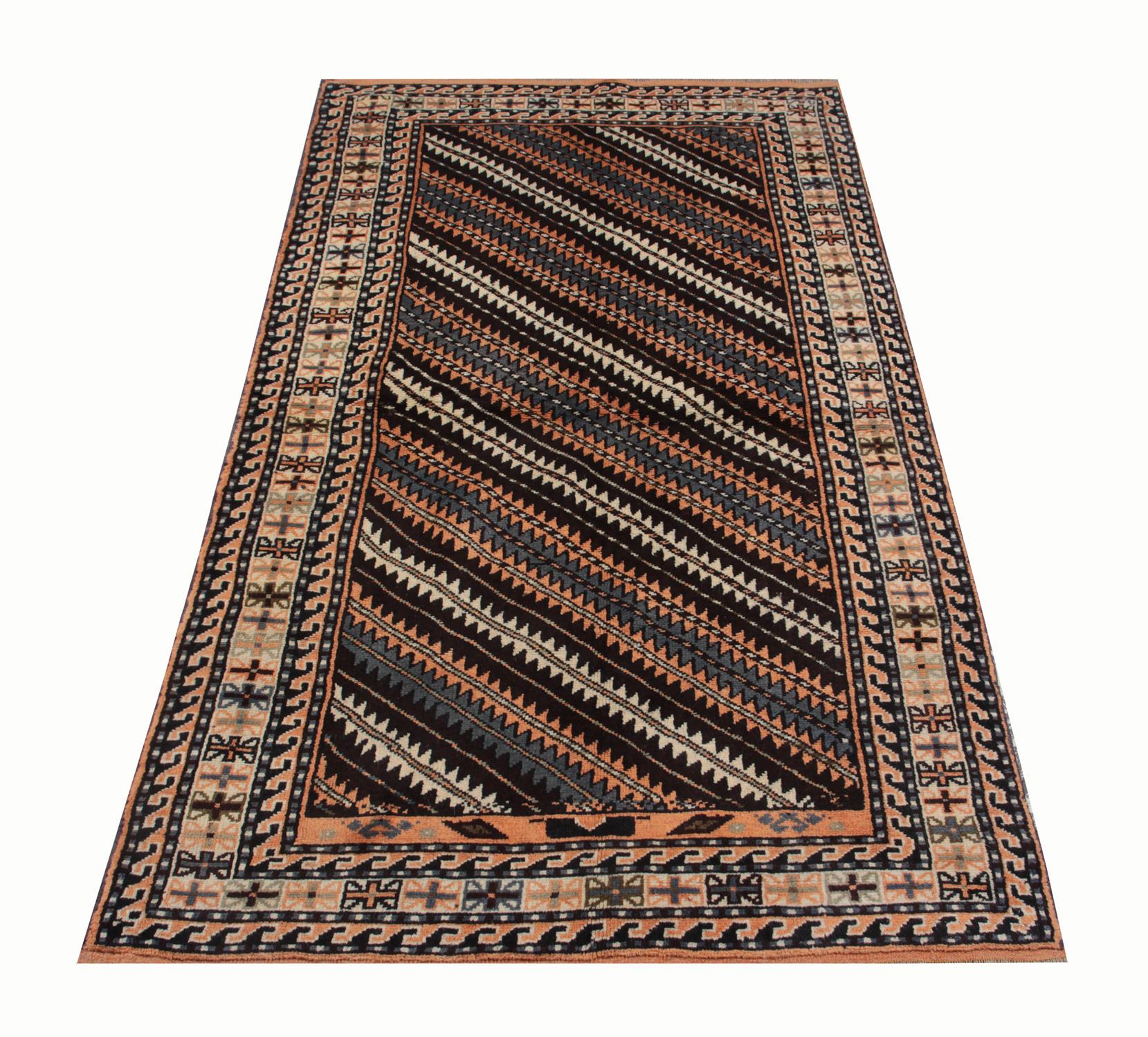 An excellent example of traditional Caucasian carpet rug weaving from the Shirvan region. Though these striped ground all-over design patterned rugs may seem like from a distance, but this woven rug has a great range of colors. This geometric rug