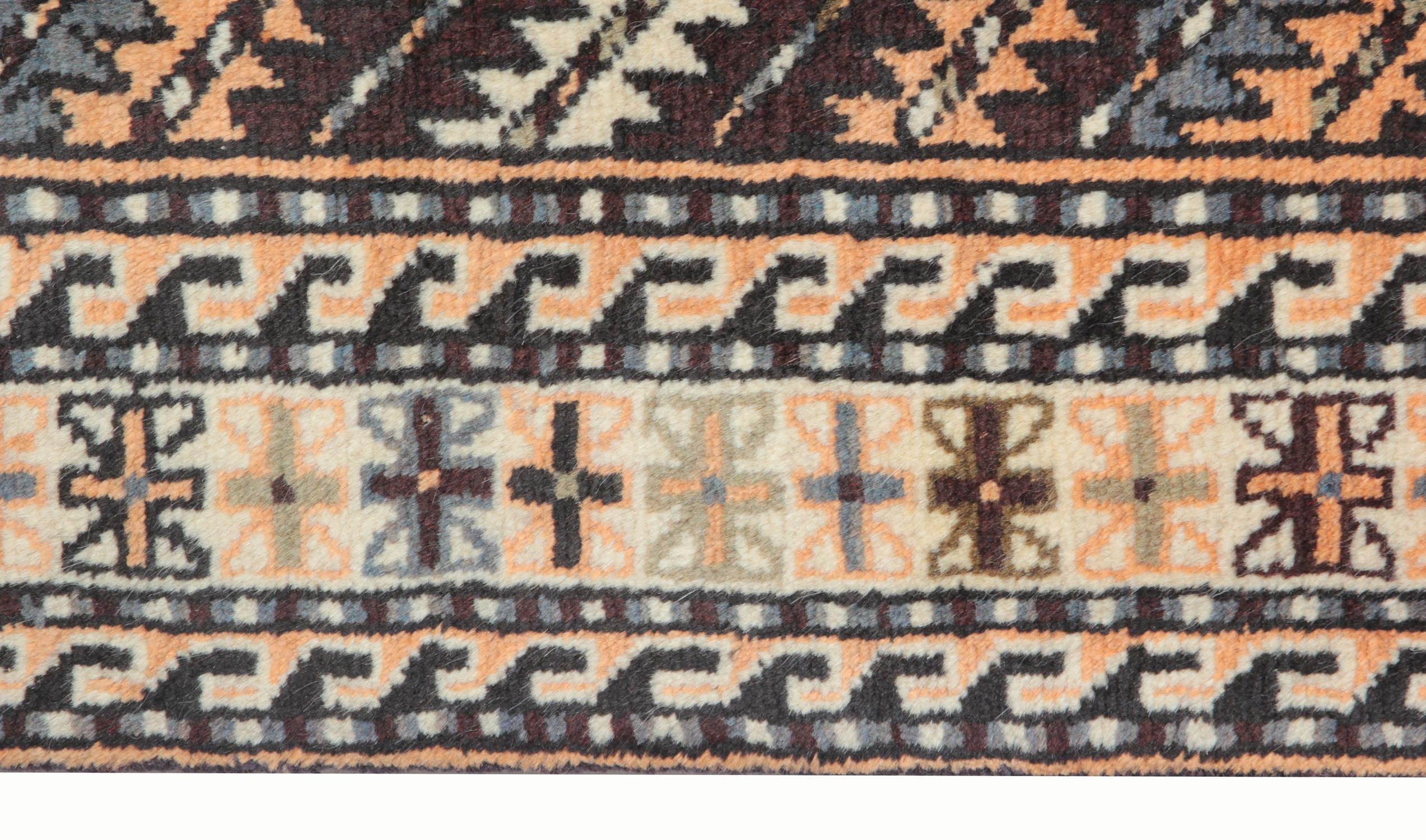 Kazak Vintage Rug Caucasian Striped Rug Handmade Carpet from Shirvan Area Rug