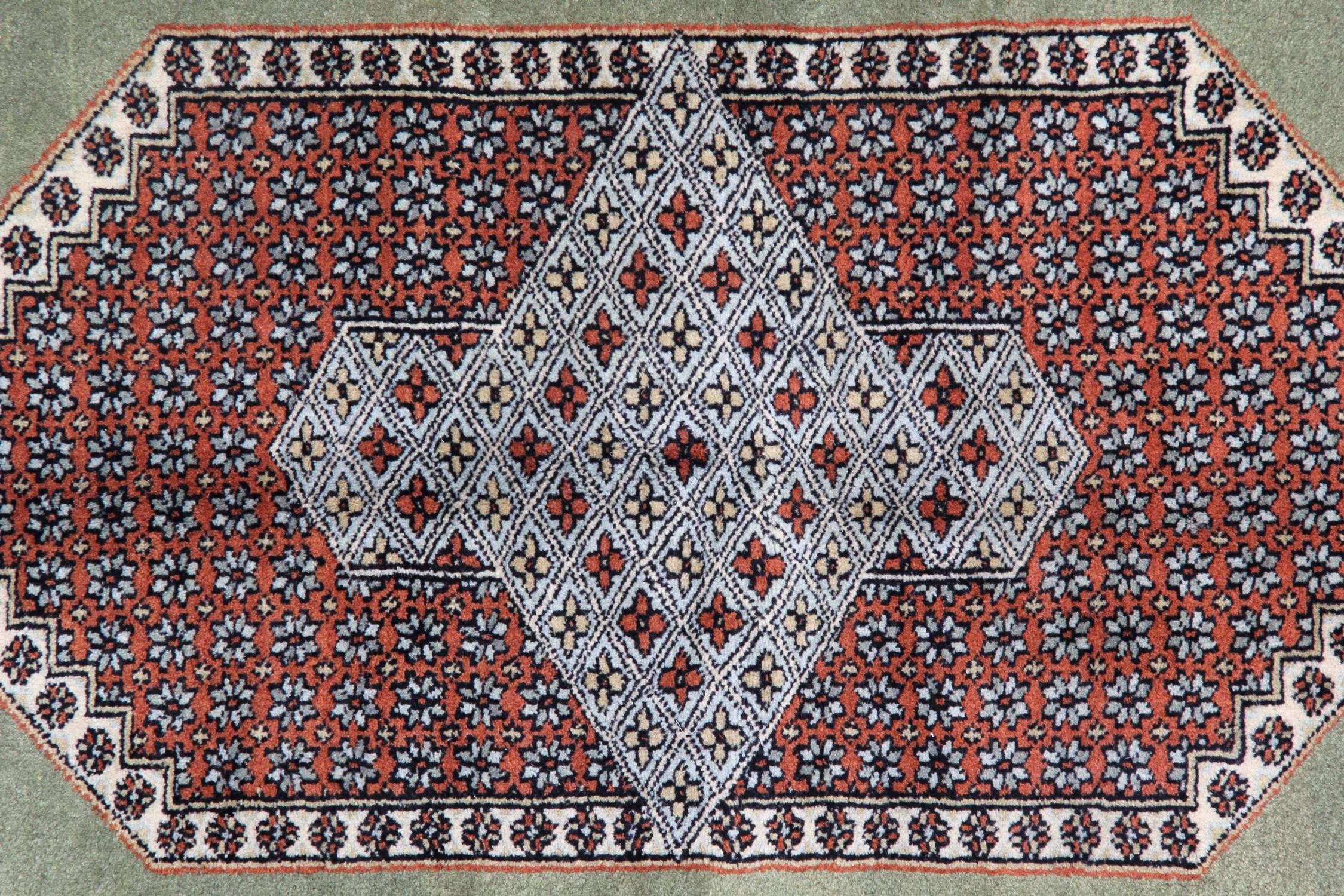 Mid-Century Modern Vintage Rug Green Turkmen Bukhara, Hand-Knotted Wool Carpet