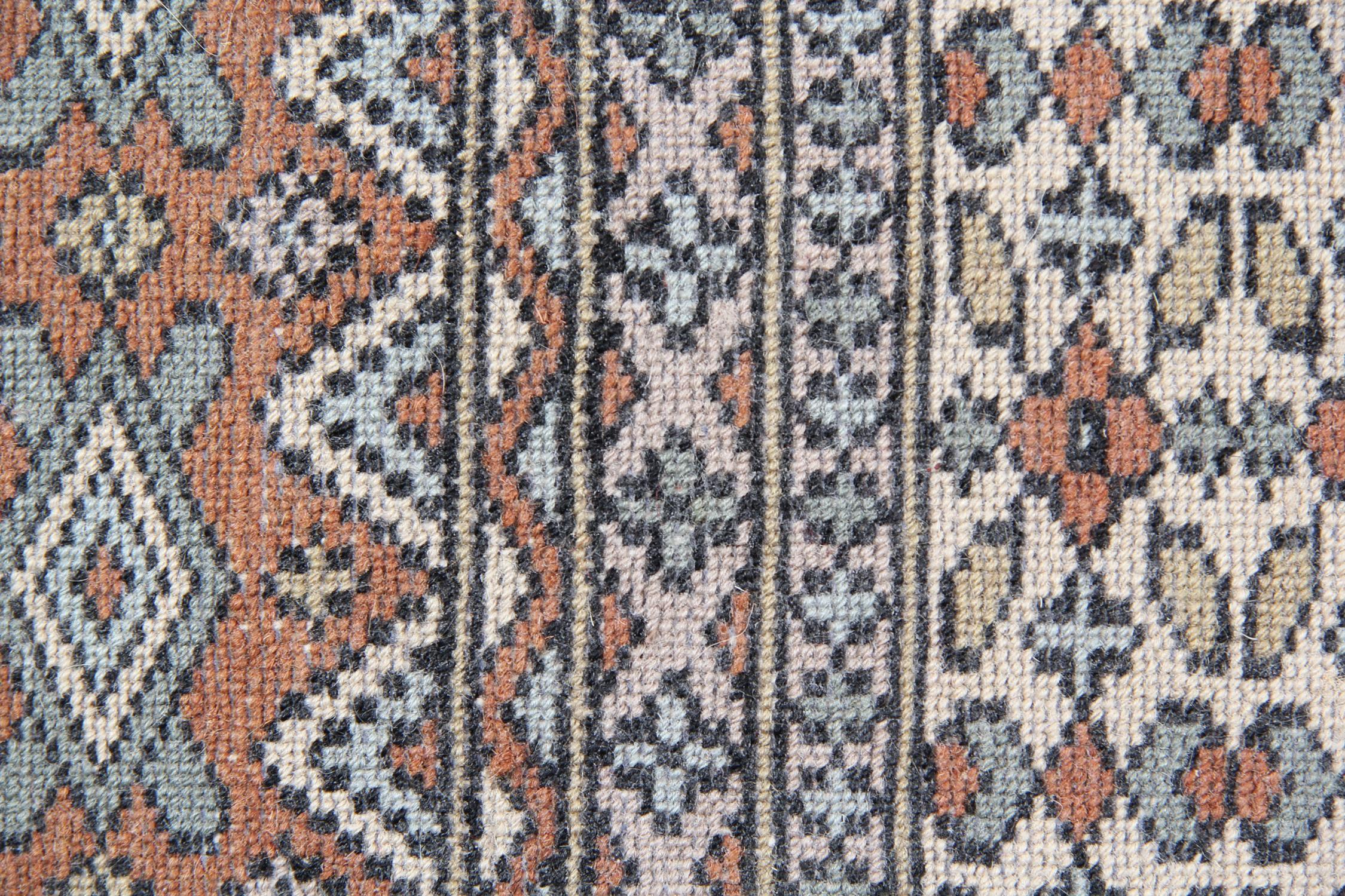Vintage Rug Green Turkmen Bukhara, Hand-Knotted Wool Carpet 1