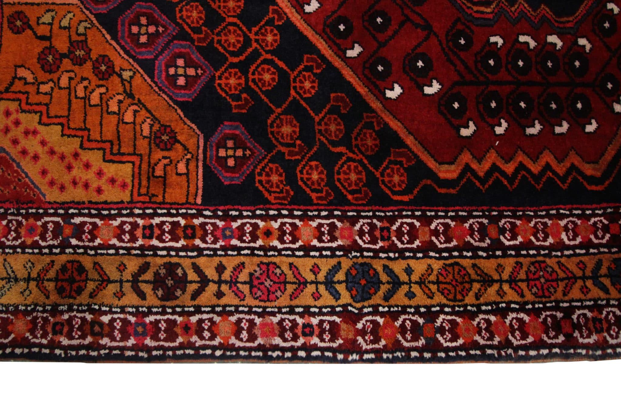 Rustikaler Vintage-Teppich, handgefertigter Hamedan-Läufer, Rustikaler Wohnzimmerteppich (Baumwolle) im Angebot