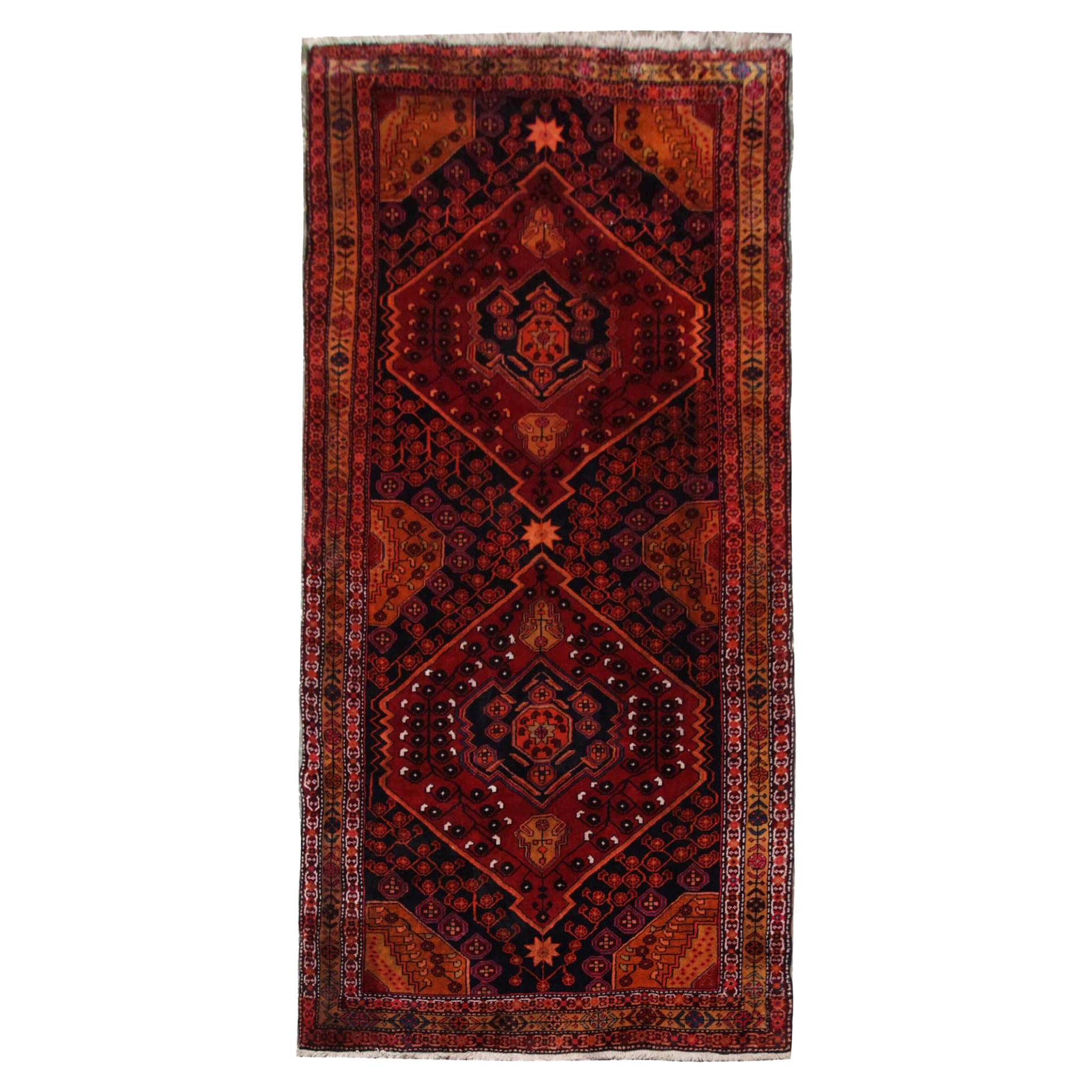 Tappeto vintage, tappeto fatto a mano Hamedan Runner, tappeto rustico per il soggiorno