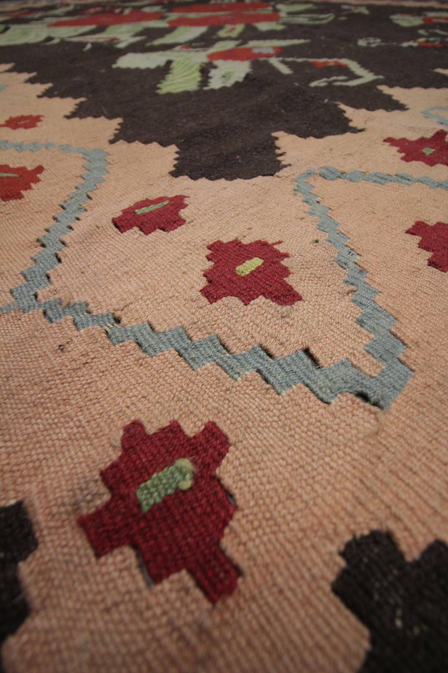 Vegetable Dyed Vintage Rug Handmade Carpet Oriental Moldovan Kilim Rug