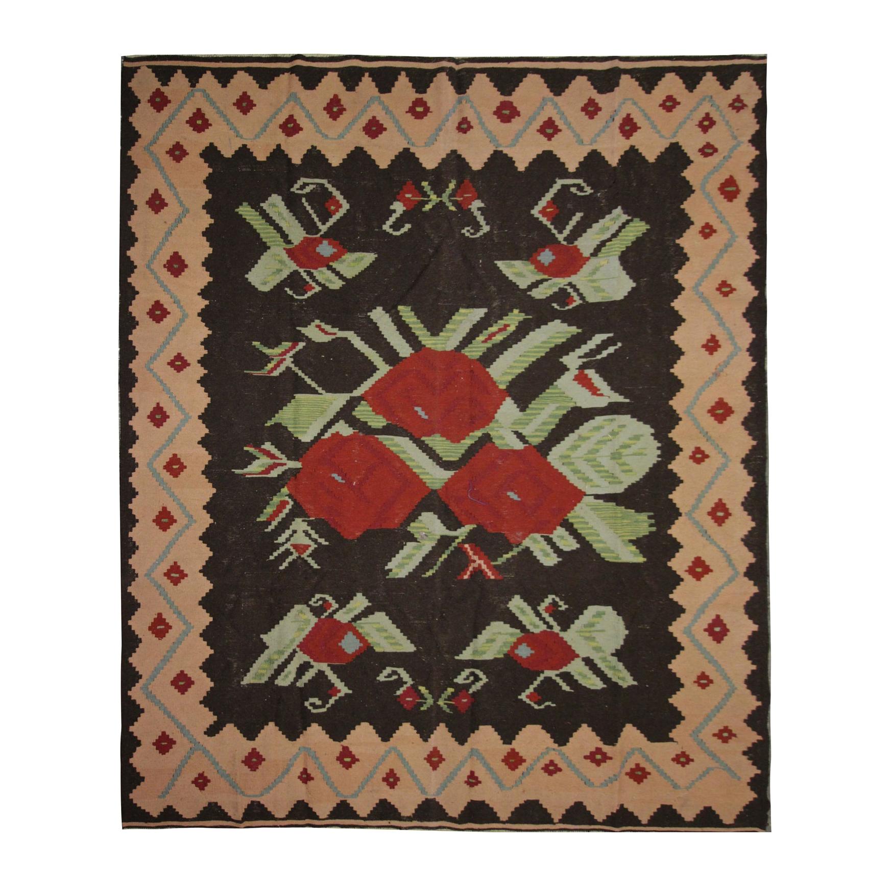 Vintage Rug Handmade Carpet Oriental Moldovan Kilim Rug