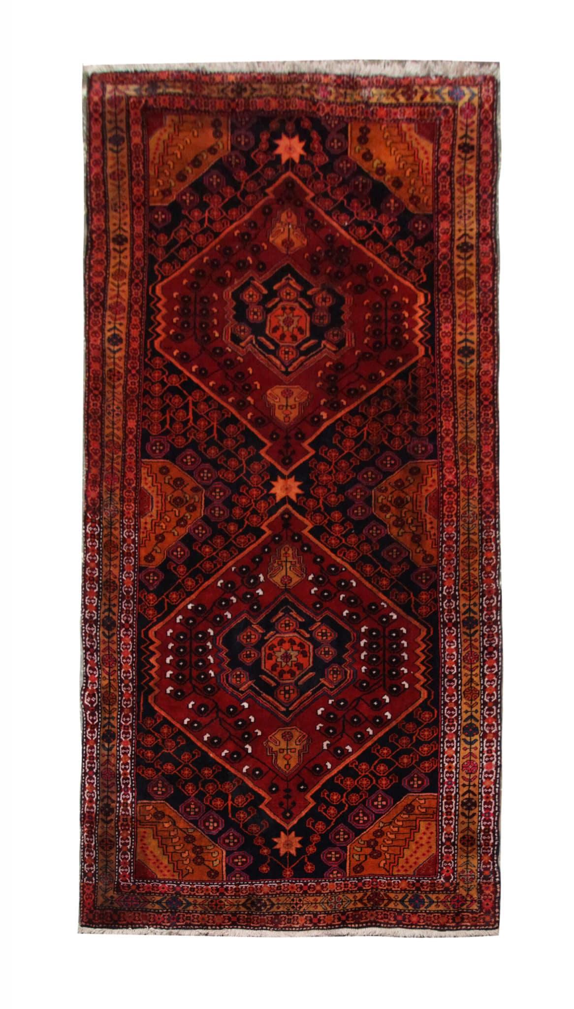 Vintage Rug, Handmade Carpet Hamedan Runner, Rustic Living Room Rug In Excellent Condition For Sale In Hampshire, GB