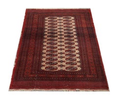 Vintage Rug Handmade Carpet Turkmen Rug- Red Wool Oriental Rugs All-Over Design