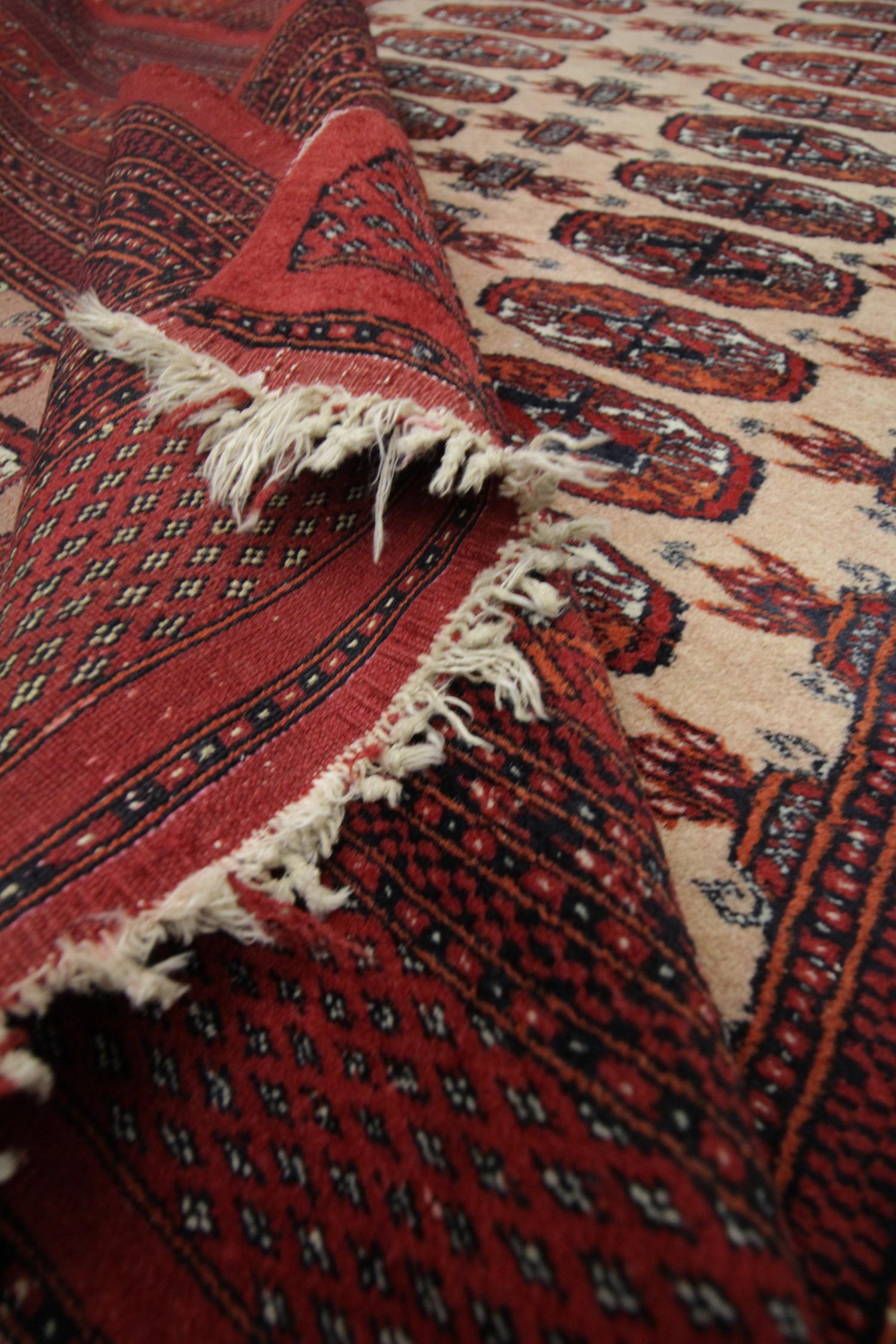 Turkish Vintage Rug Handmade Carpet Turkmen Rug- Red Wool Oriental Rugs All-Over Design  For Sale